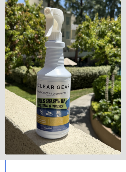 Clear Gear spray bottle outdoors lifestyle shot